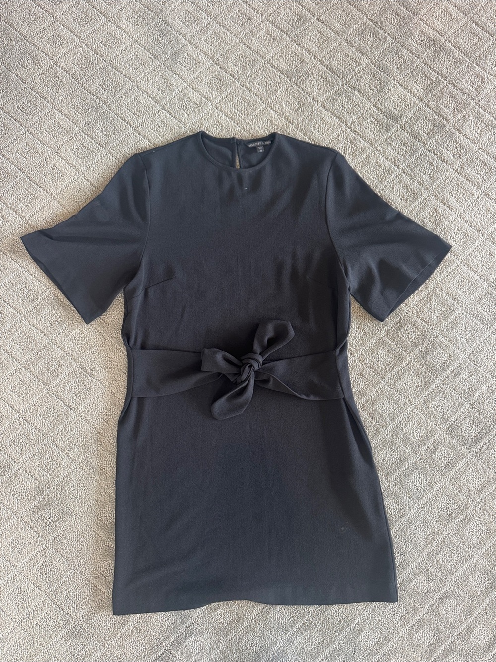 Felicity & Coco Black Short-Sleeve Belted Shift Dress